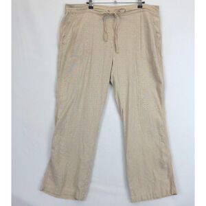 Per Se Linen Pants Women XL Tan Adjustable Drawstring Waist Lagenlook Beachy